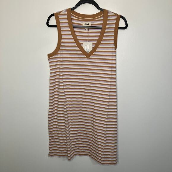 NWT PACT Women's Soho Stripe Softspun A Line Tank Dress V Neck Medium - Picture 1 of 4